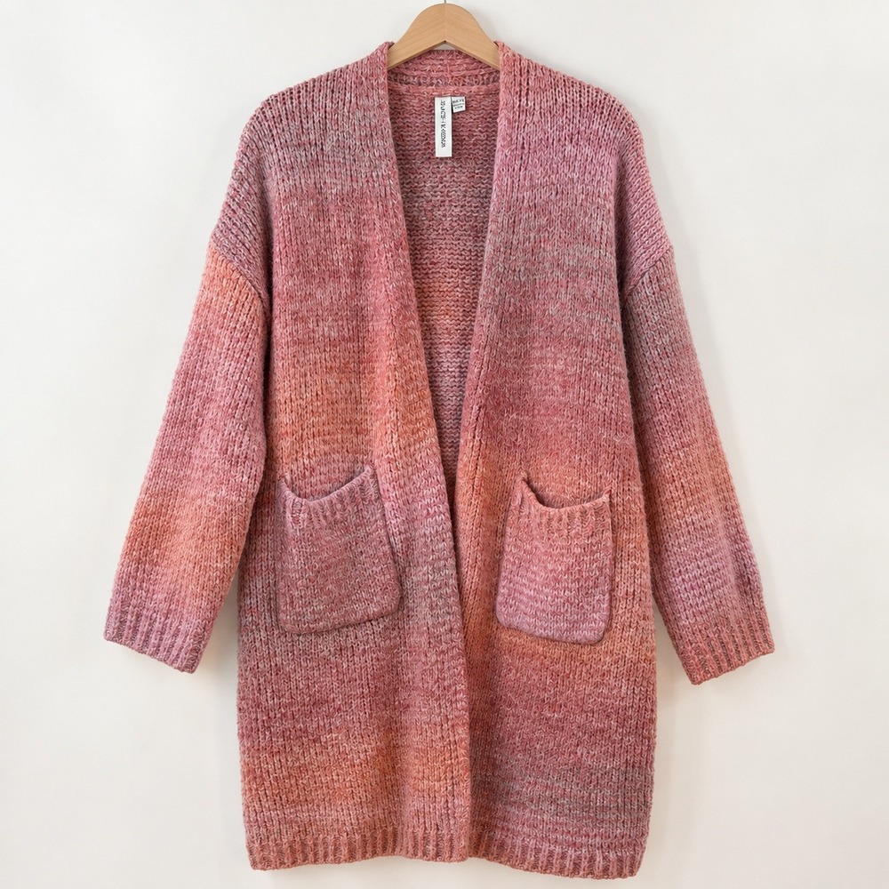 Grace + Karma Coquette Cardigan Womens XL/1X Pink Space Dye Long Sweater